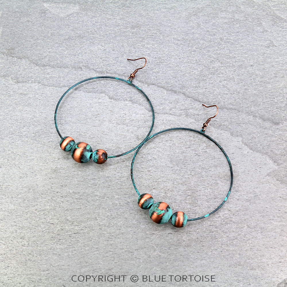 Navajo Style Pearl Hoop Dangle Earrings