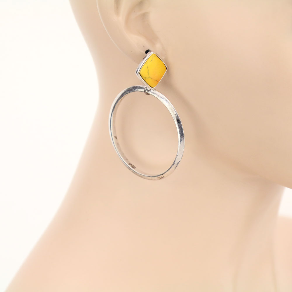 Semi Stone Hoop Stud Earrings - Image 2