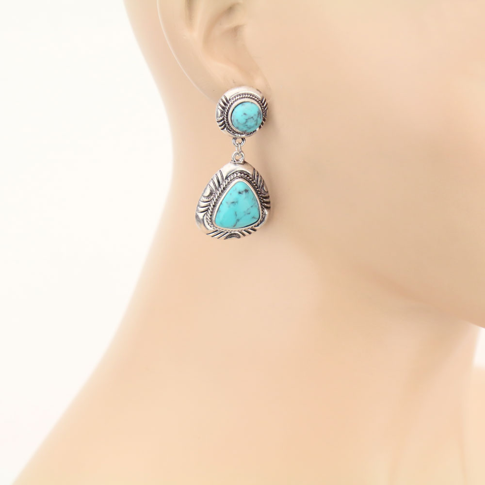 Stone Drop Stud Earrings - Image 2