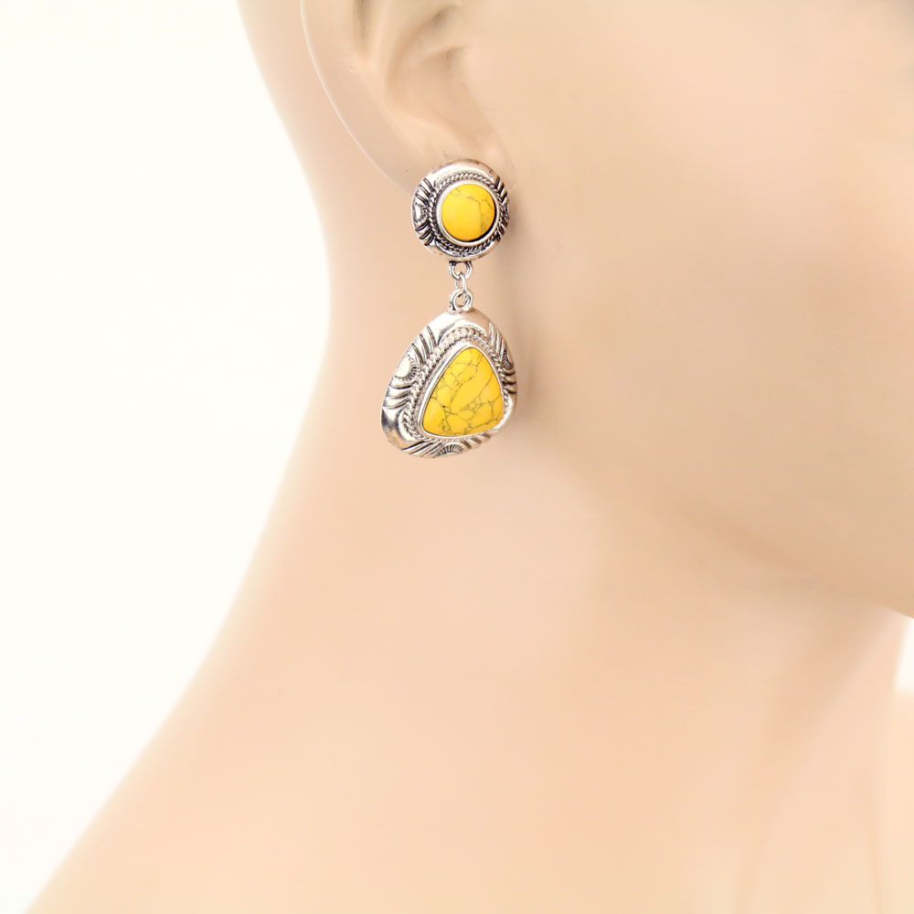 Stone Drop Stud Earrings - Image 2