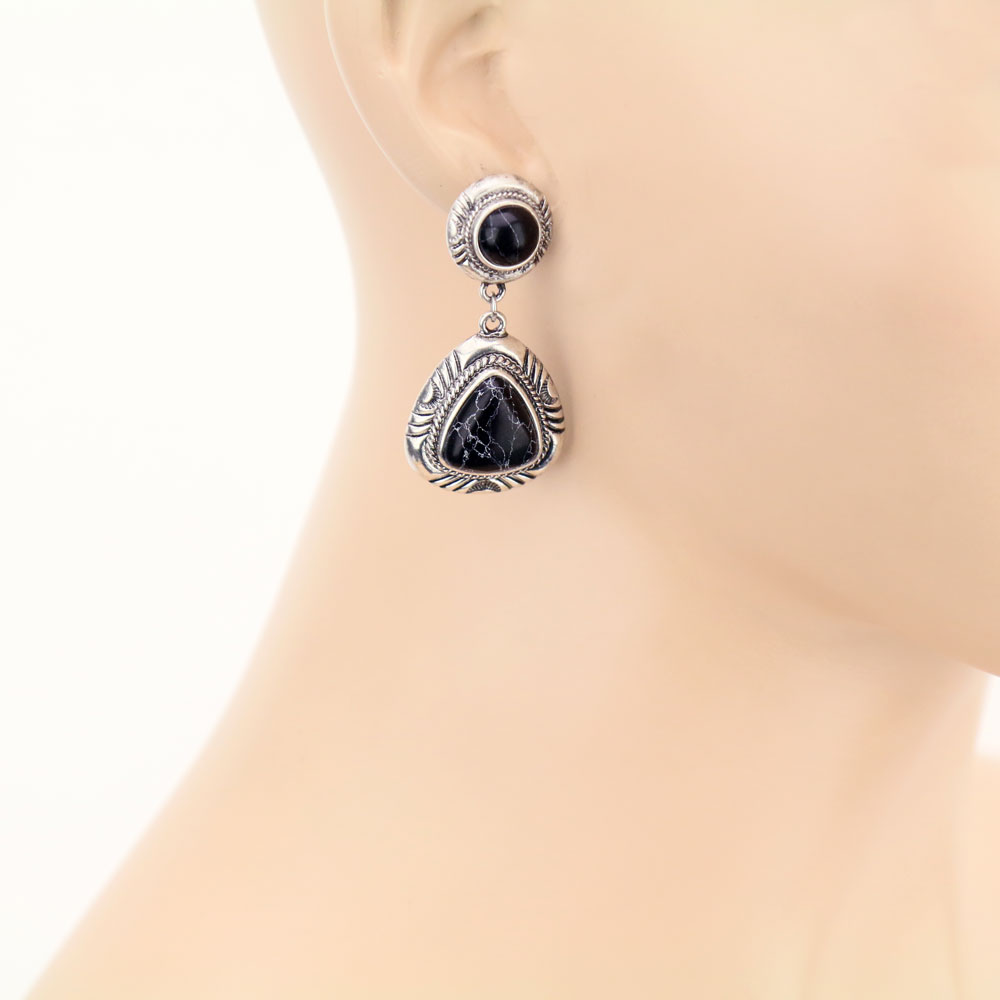 Stone Drop Stud Earrings - Image 2