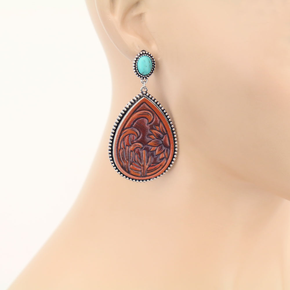 Teardrop Leather Stud Earrings - Image 2