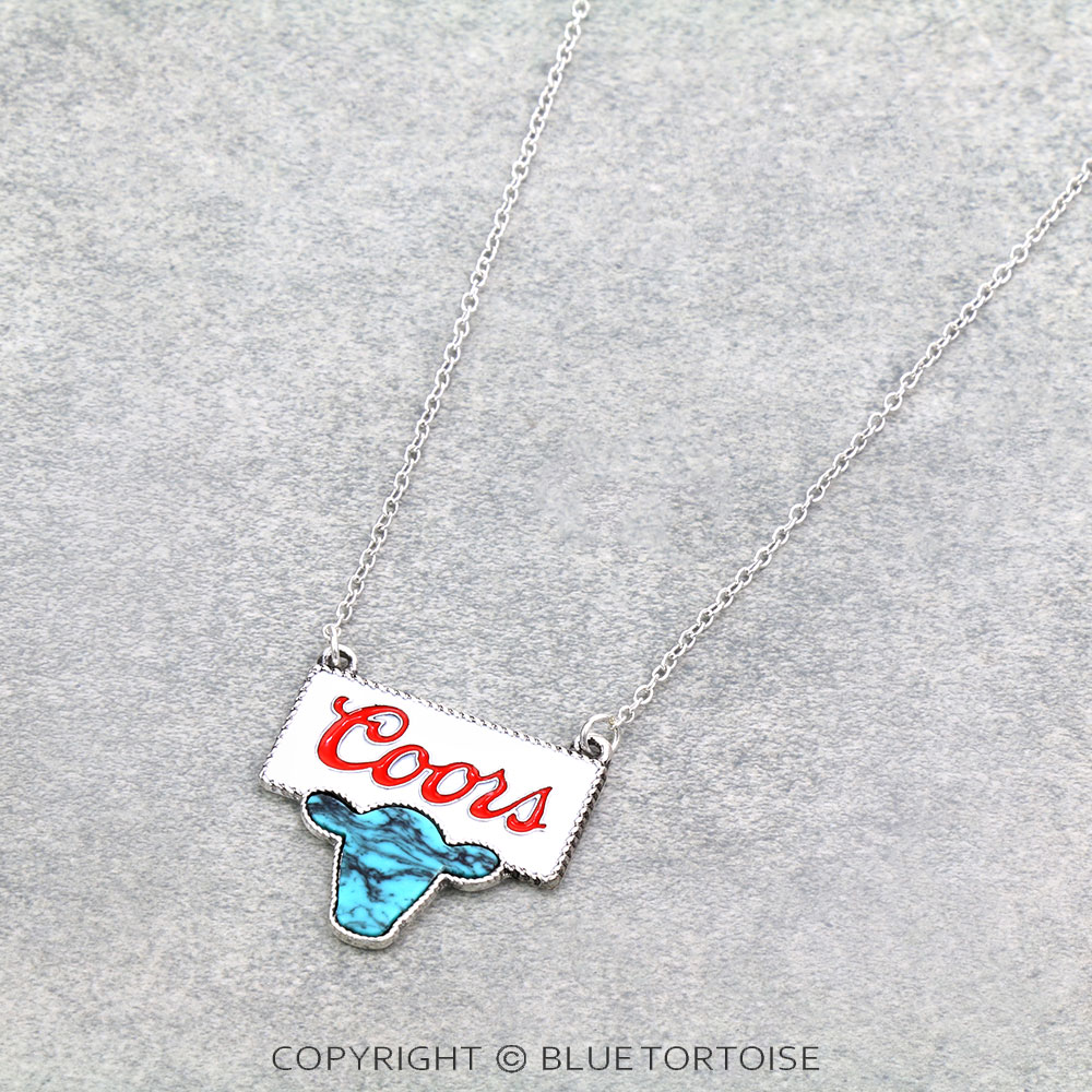 Epoxy Beer Logo with Cow Head Pendant Necklace