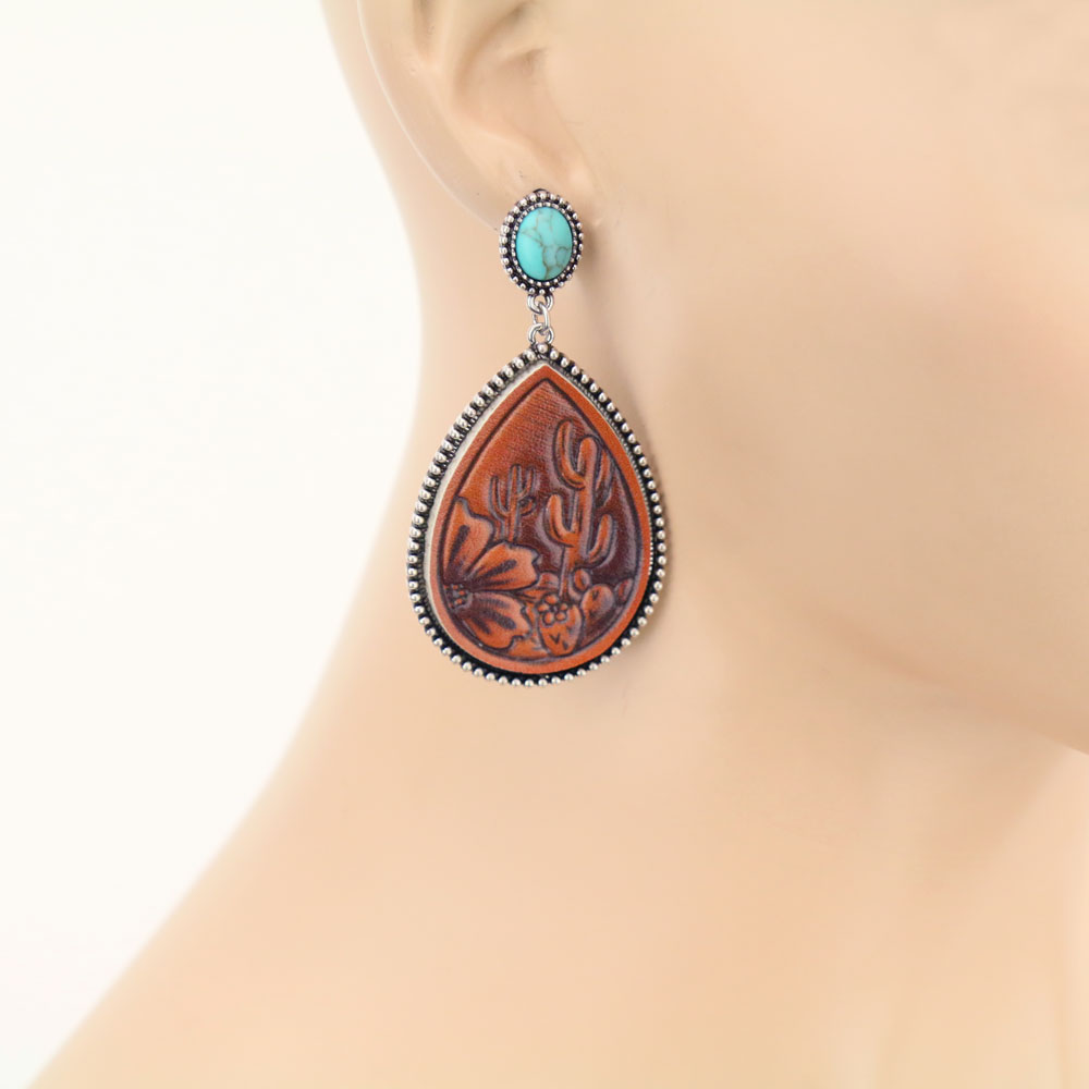 Teardrop Leather Stud Earrings - Image 2