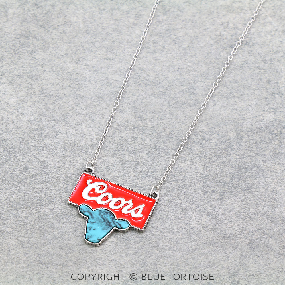 Epoxy Beer Logo with Cow Head Pendant Necklace