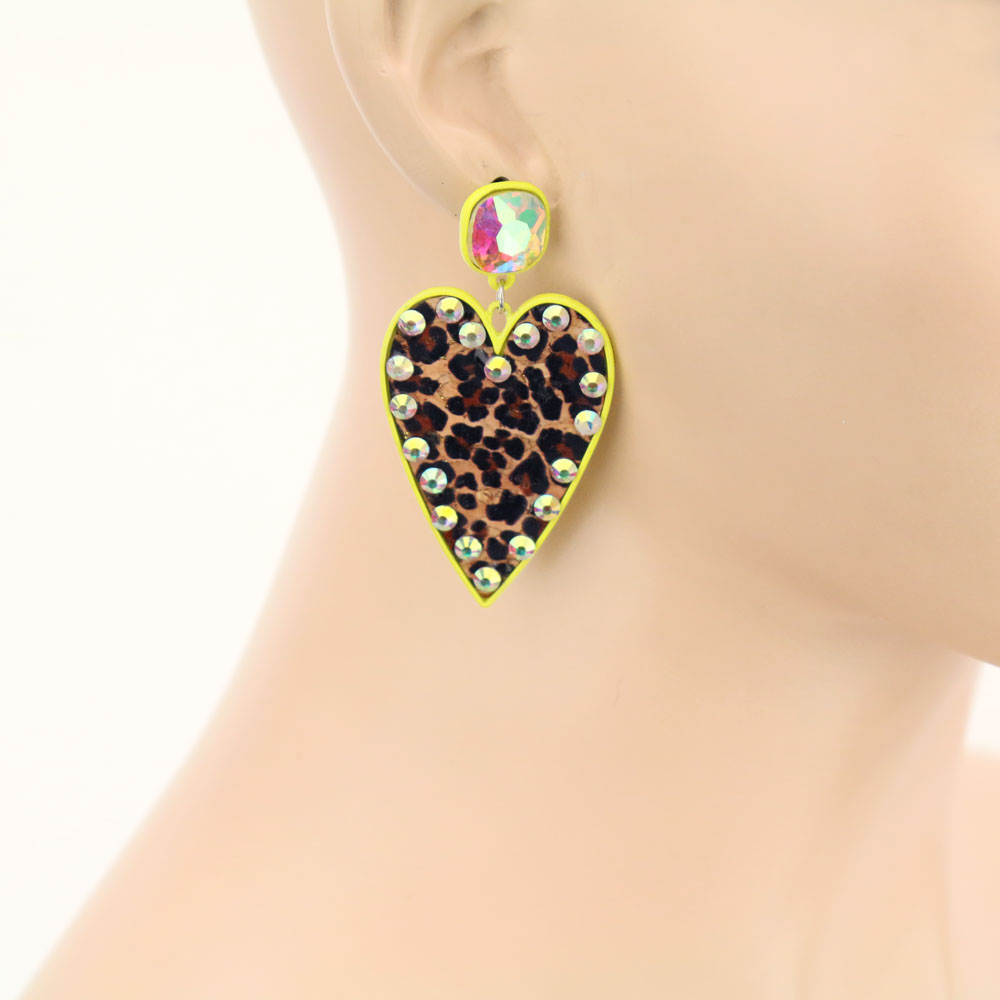 Leopard Cork Heart Stud Earrings - Image 2