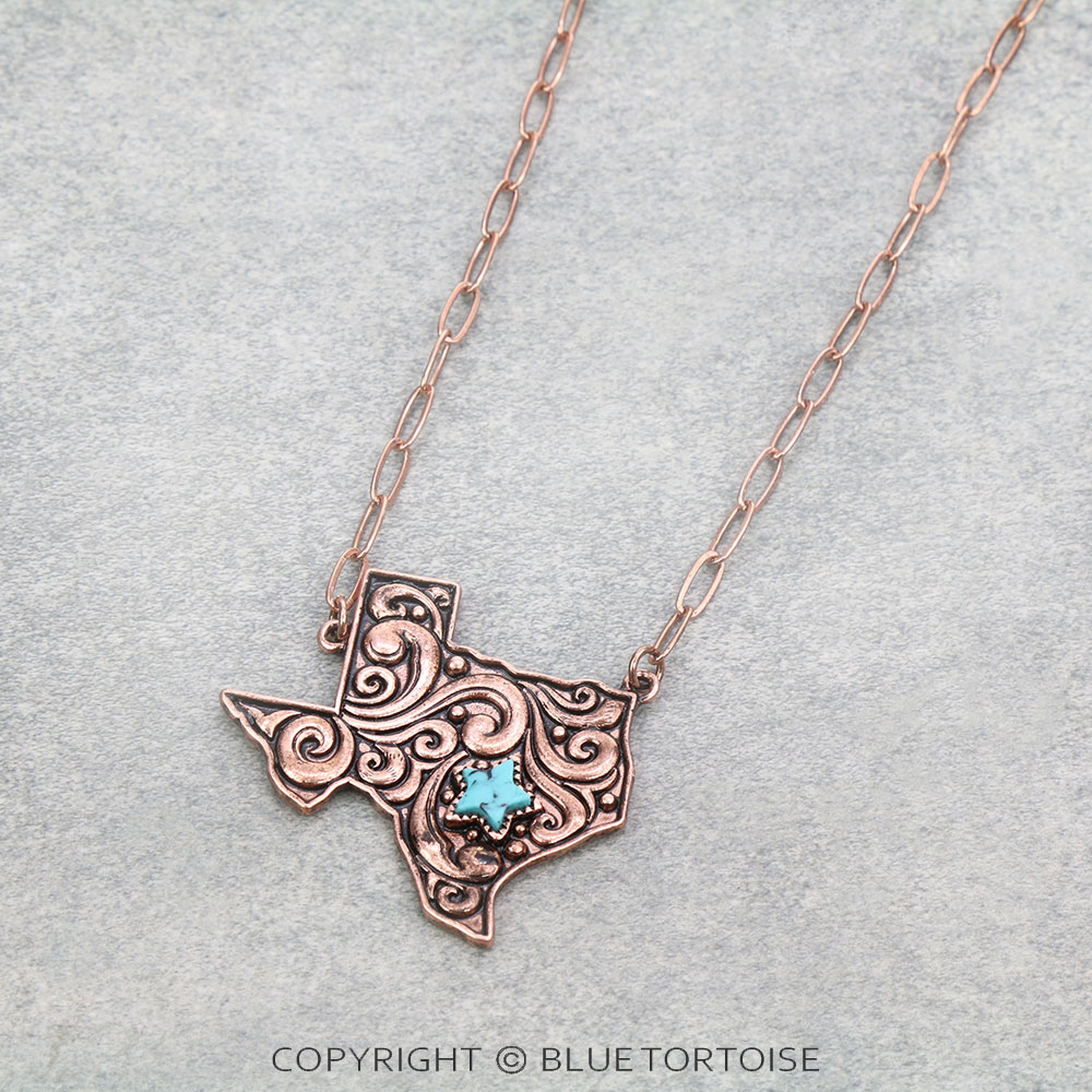 Floral Casting Texas Map with Stone Necklace
