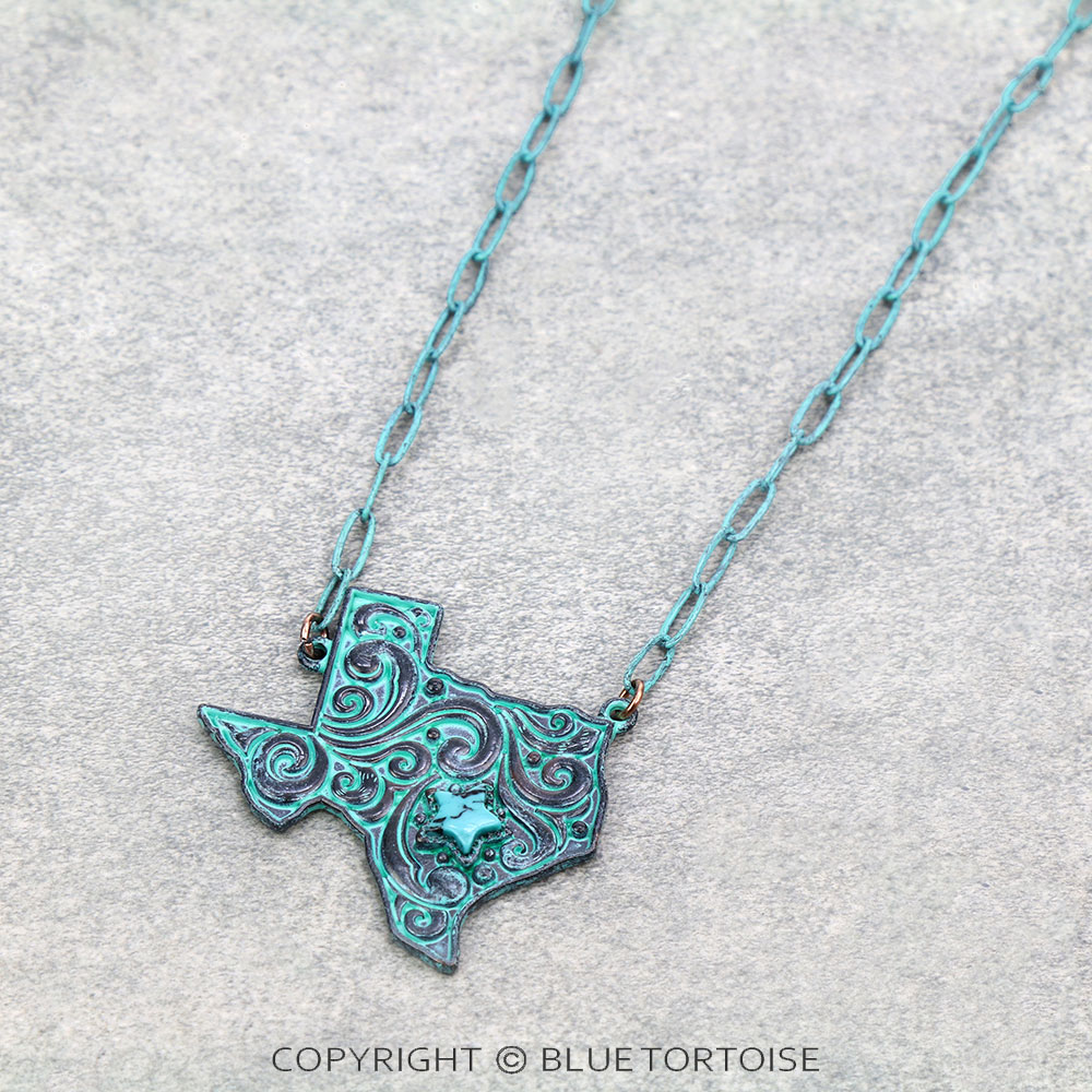 Floral Casting Texas Map with Stone Necklace
