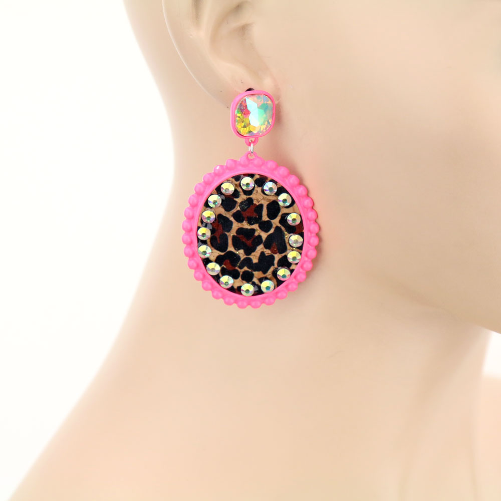 Leopard Cork Oval Stud Earrings - Image 2