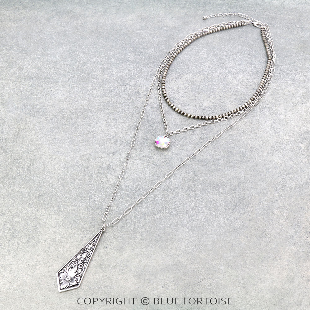 Flower Casting Kite with Stone 3Row Necklace