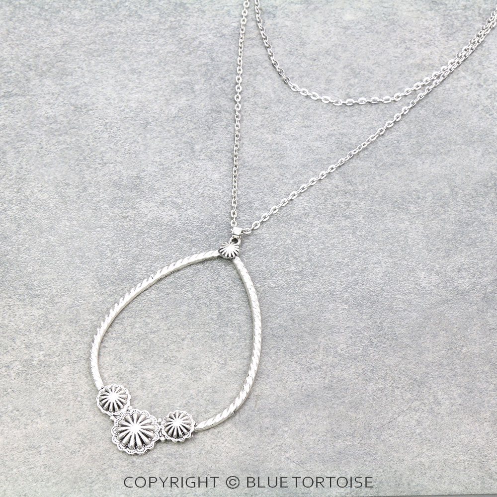 20" Long, 2-strand Small Chain Necklace, Concho Pendant - Image 3