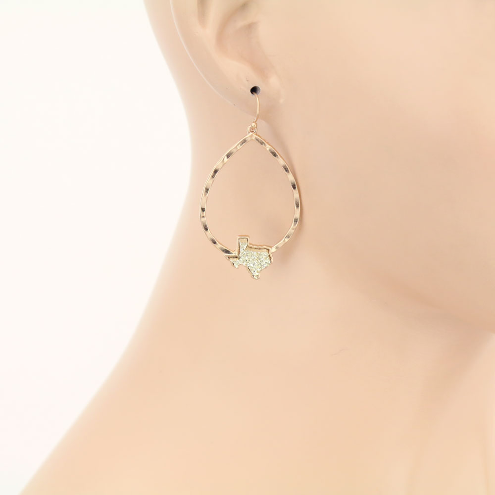 Texas Map Druzy Teardrop Dangle Earrings - Image 2