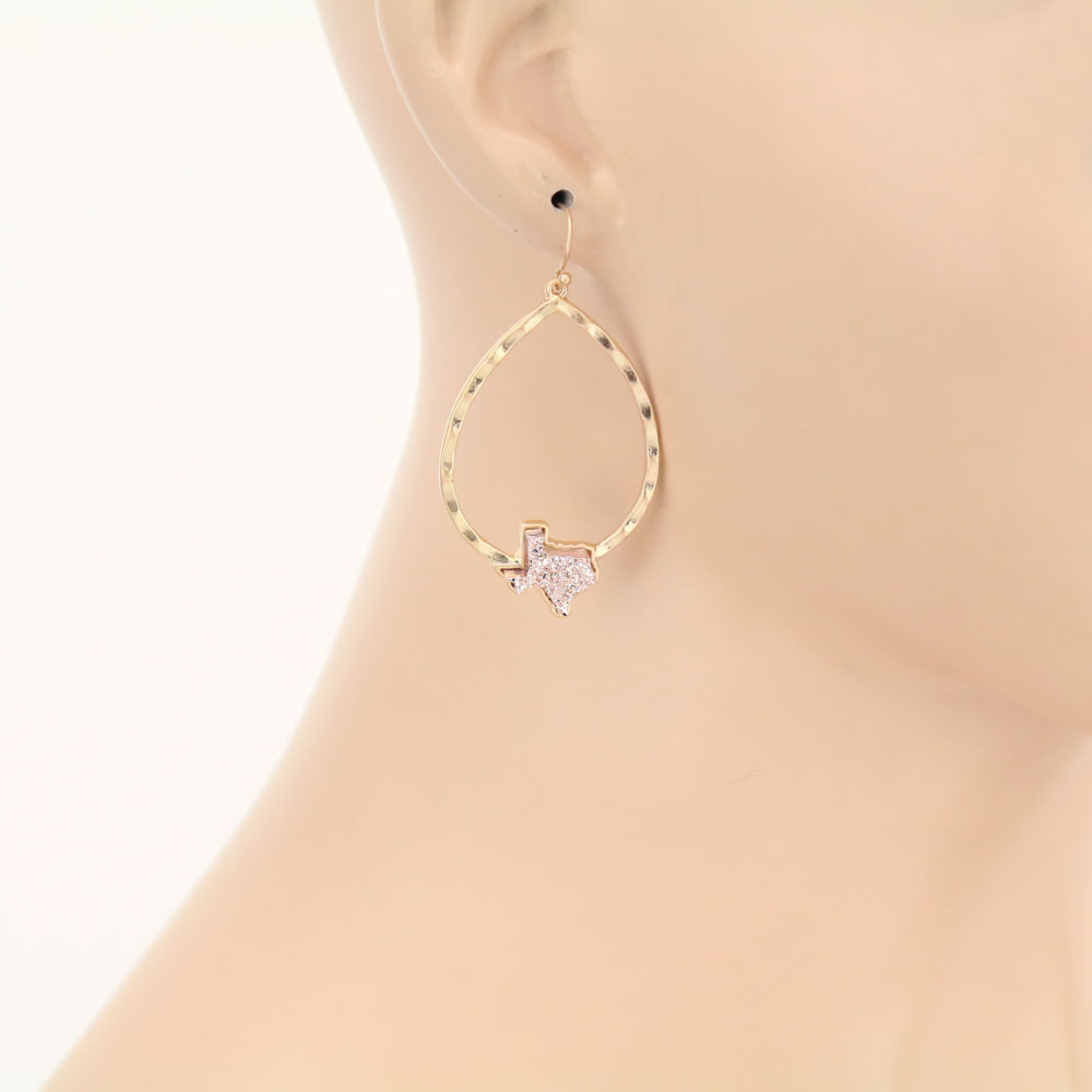 Texas Map Druzy Teardrop Dangle Earrings - Image 2