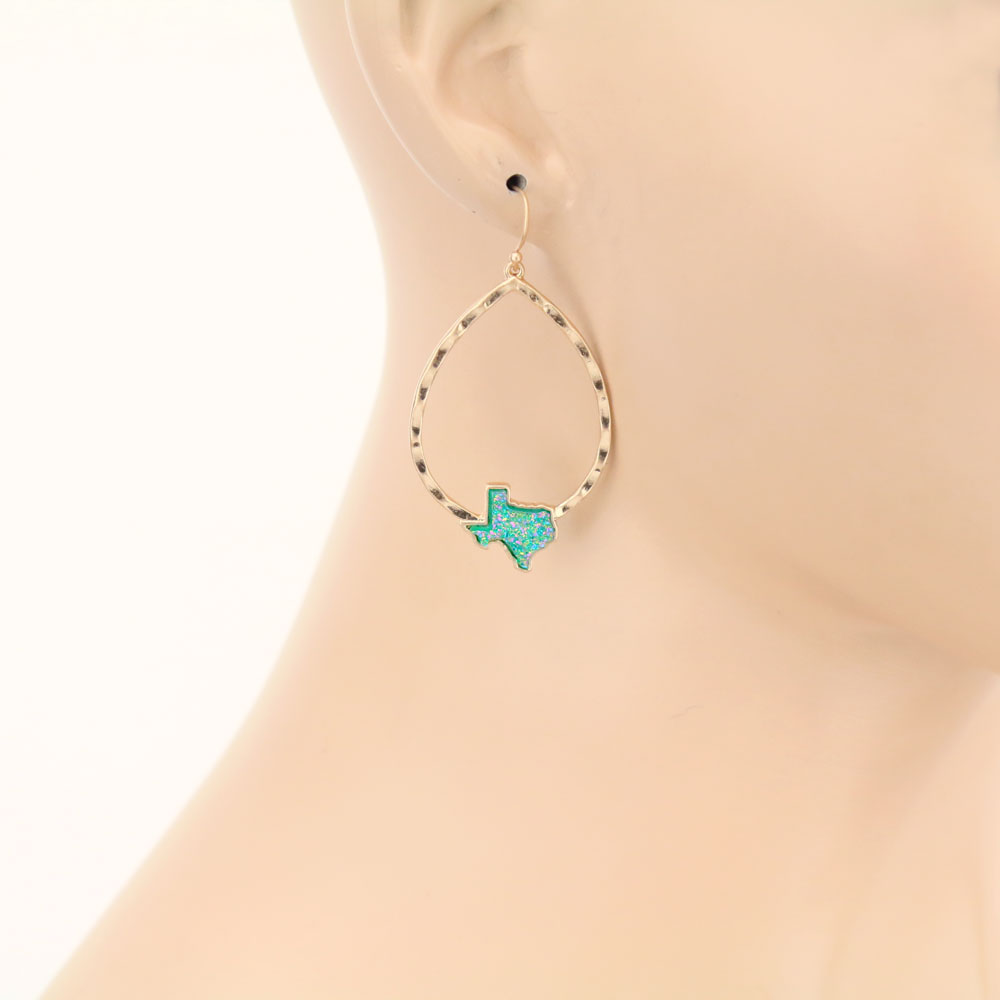 Texas Map Druzy Teardrop Dangle Earrings - Image 2
