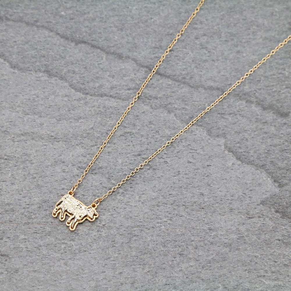 Farm Animal Cow Druzy Stone Necklace