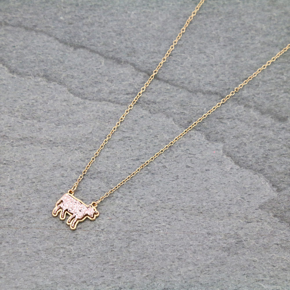 Farm Animal Cow Druzy Stone Necklace