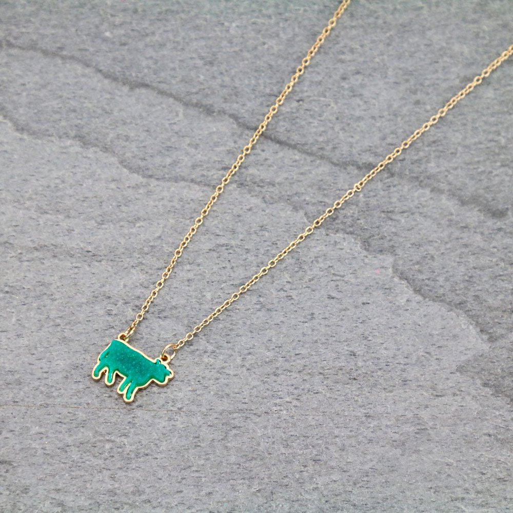 Farm Animal Cow Druzy Stone Necklace