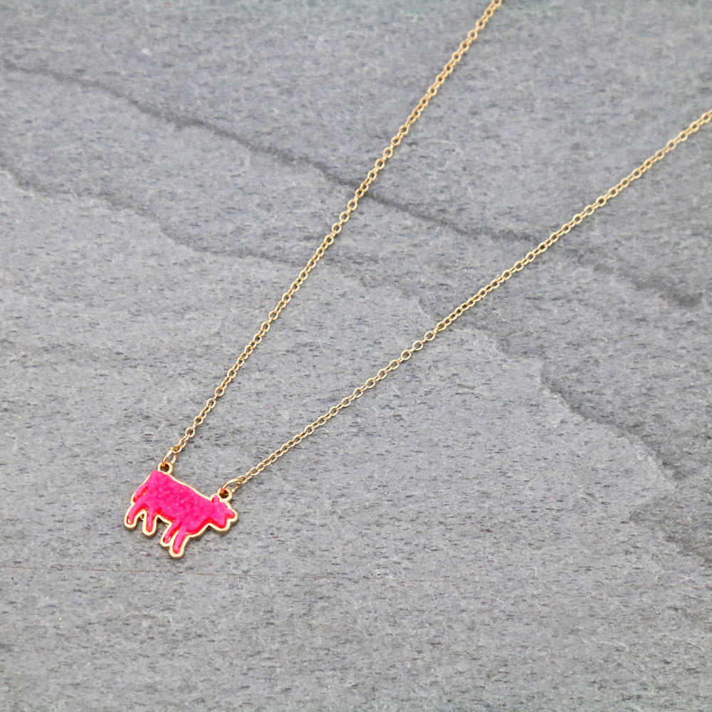 Farm Animal Cow Druzy Stone Necklace