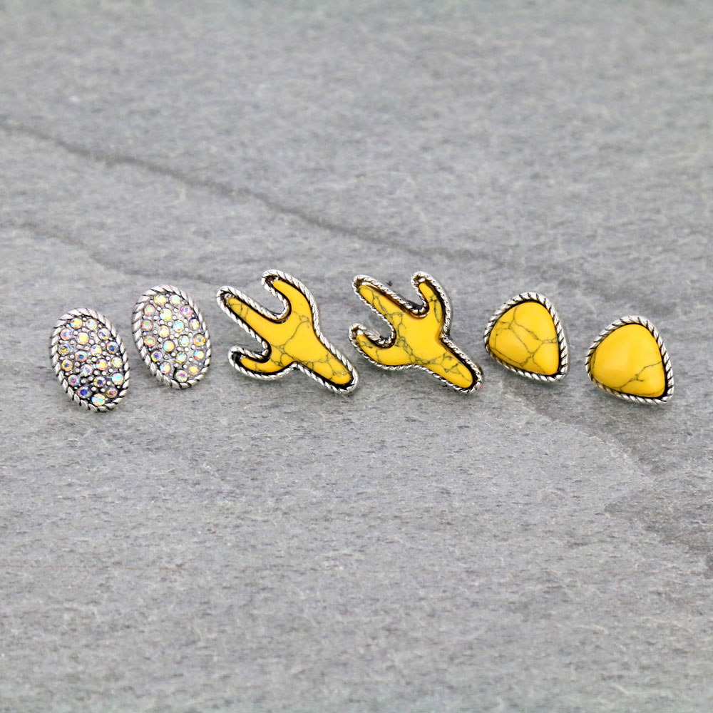 3 Pair Cactus Earring Set