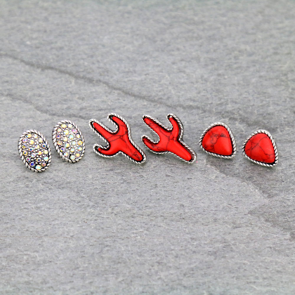 3 Pair Cactus Earring Set