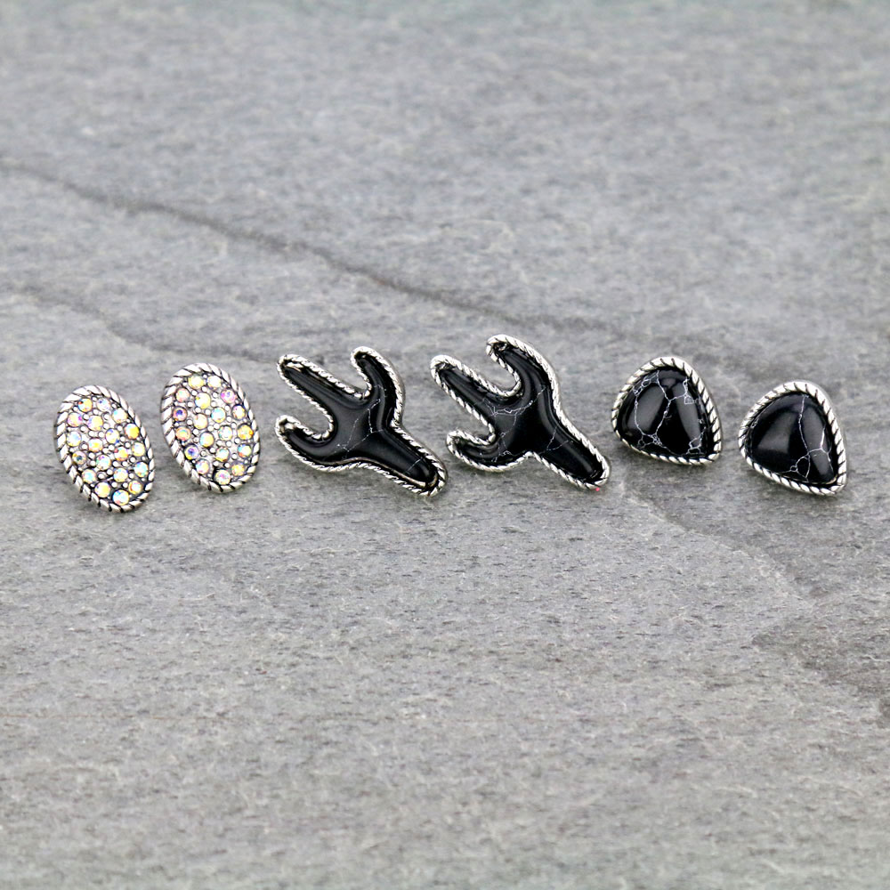 3 Pair Cactus Earring Set