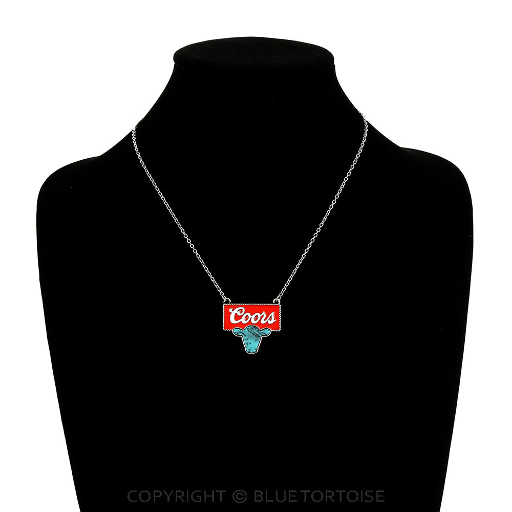 Epoxy Beer Logo with Cow Head Pendant Necklace - Image 2
