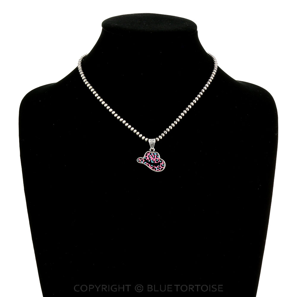 Western Cowboy Hat Flat Bubble Pendant Necklace - Image 2
