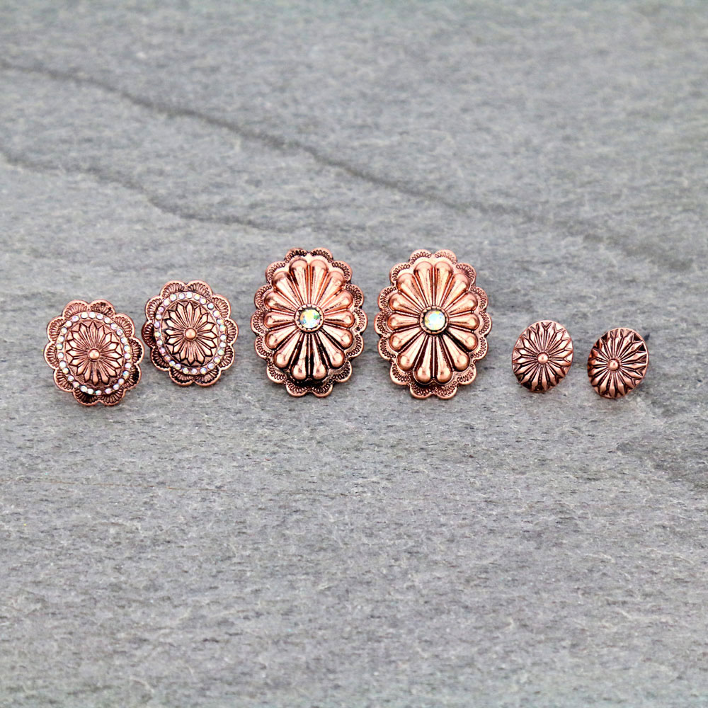 3 Pair Western Concho Earring Set