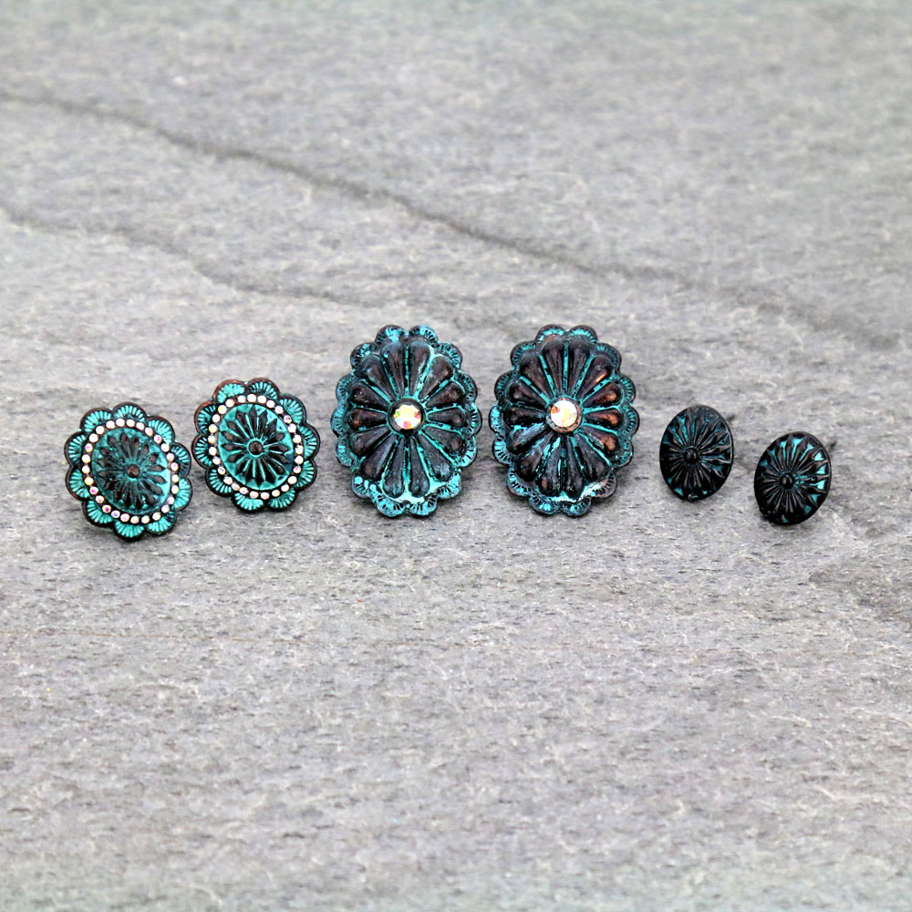 3 Pair Western Concho Earring Set