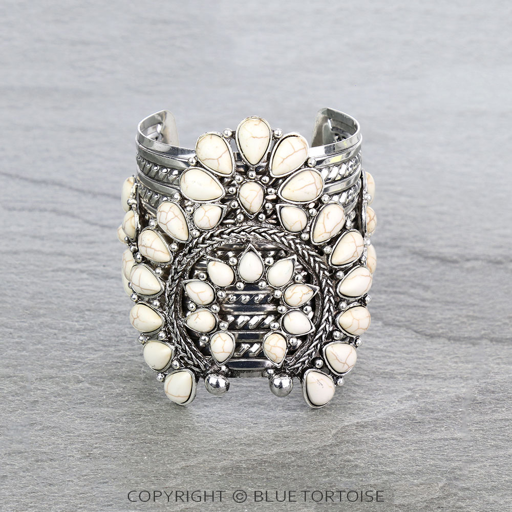 Western Squash Blossom Stone Cuff Bracelet