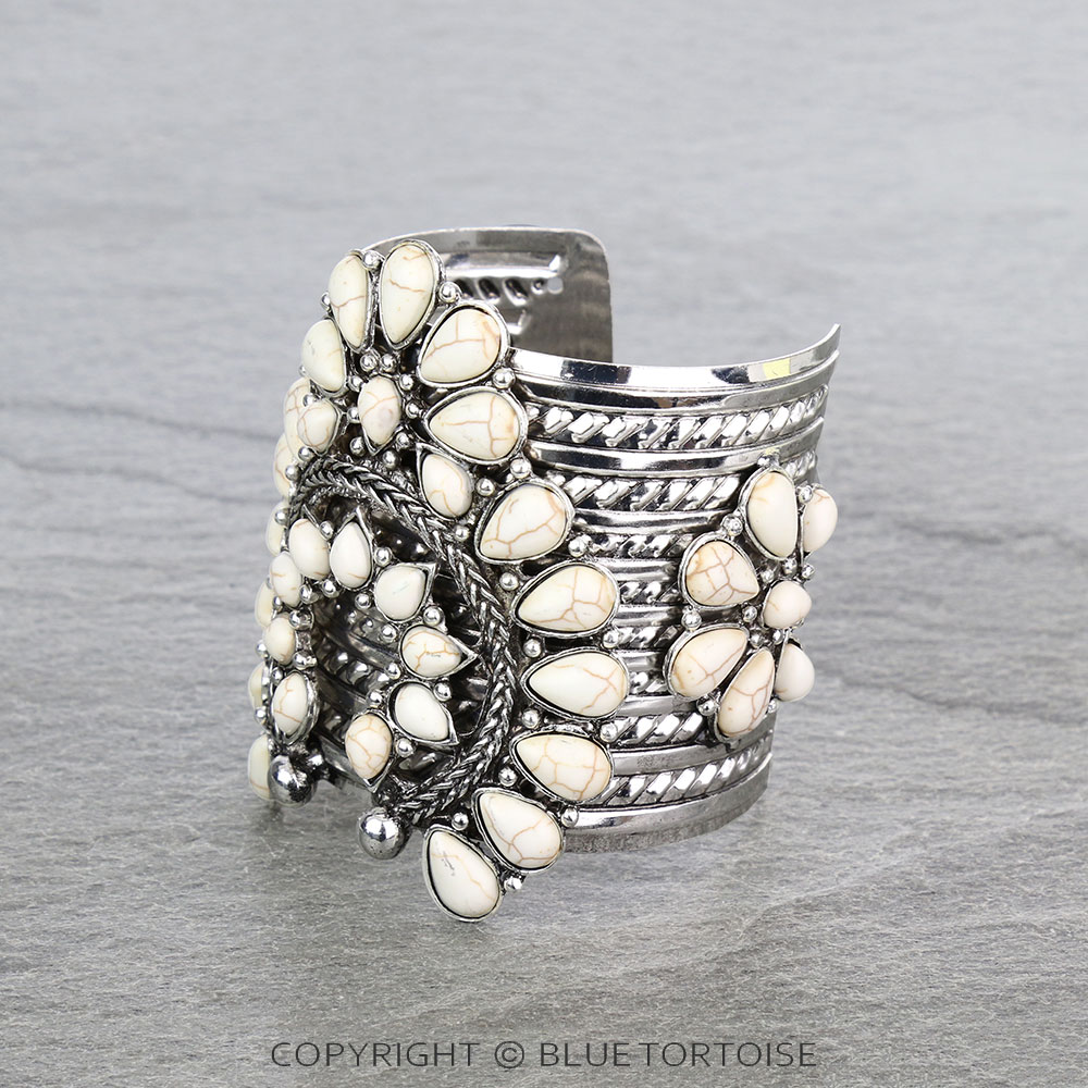 Western Squash Blossom Stone Cuff Bracelet - Image 2