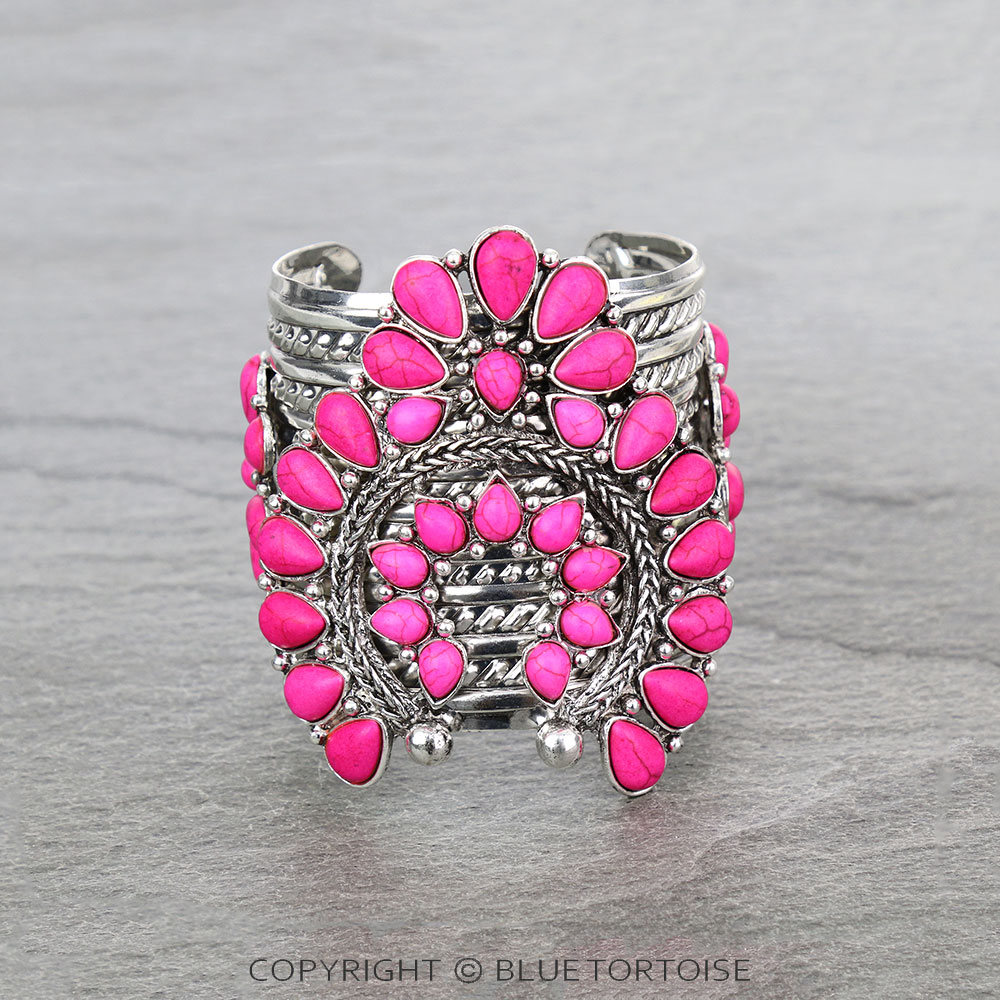 Western Squash Blossom Stone Cuff Bracelet