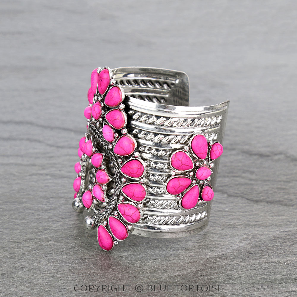 Western Squash Blossom Stone Cuff Bracelet - Image 2