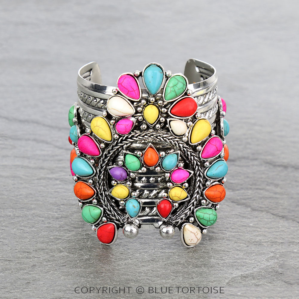 Western Squash Blossom Stone Cuff Bracelet
