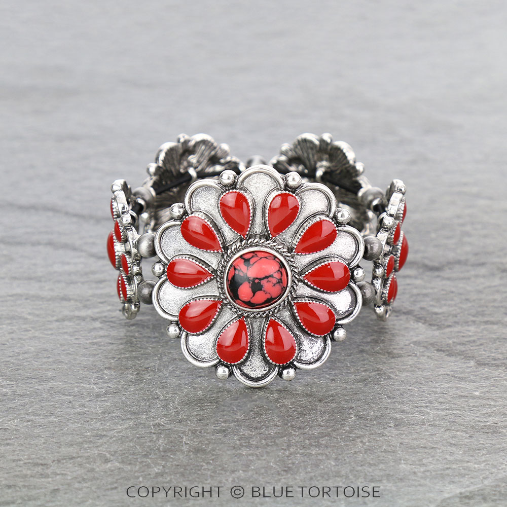 Western Epoxy Concho with Stone Stretch Bracelet