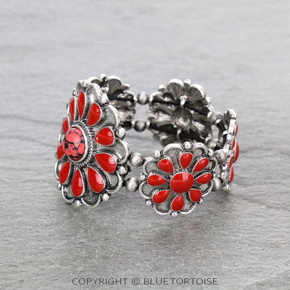 Western Epoxy Concho with Stone Stretch Bracelet - Image 2