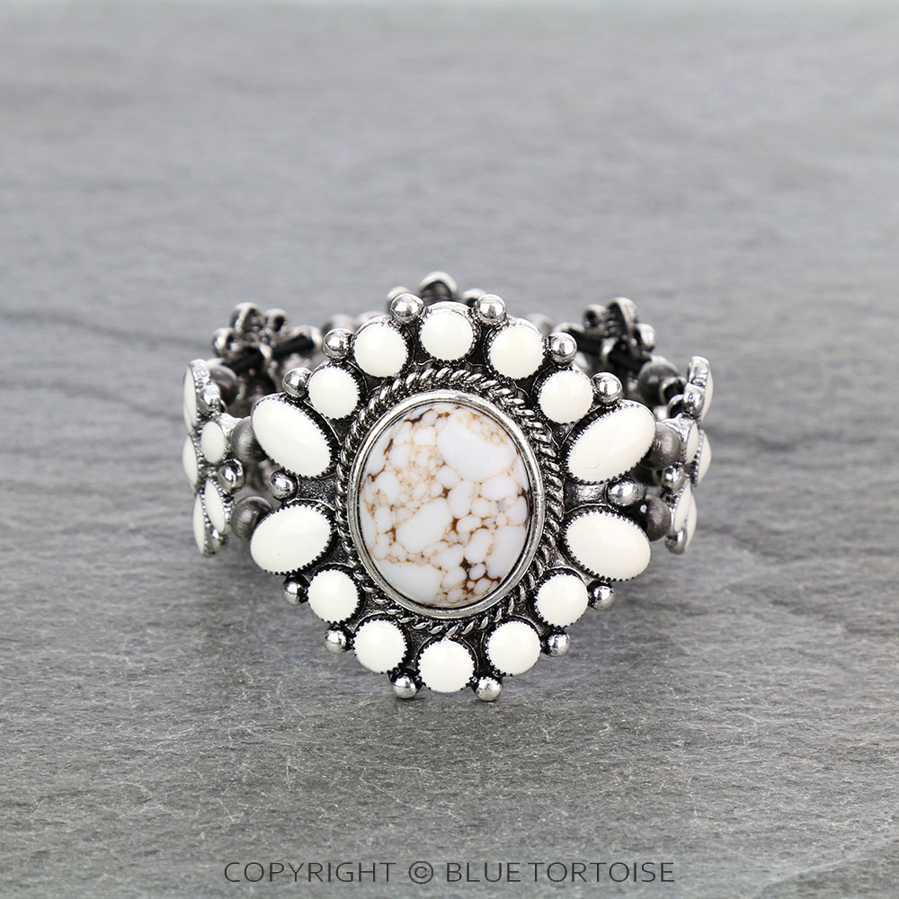 Western Epoxy Concho with Stone Stretch Bracelet