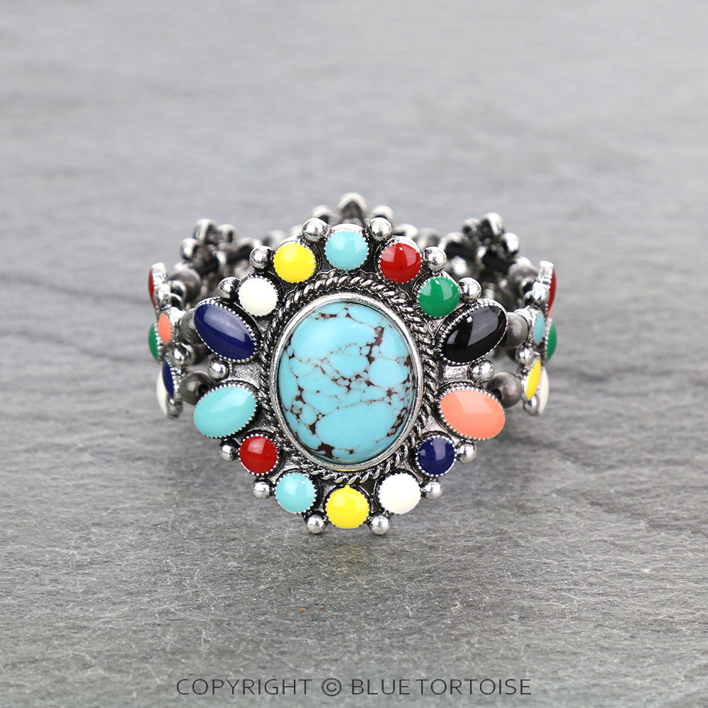 Western Epoxy Concho with Stone Stretch Bracelet