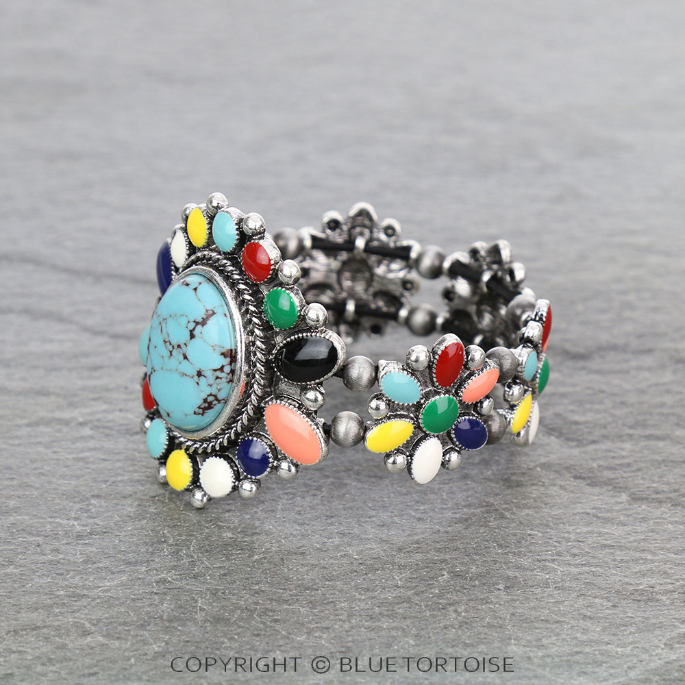 Western Epoxy Concho with Stone Stretch Bracelet - Image 2