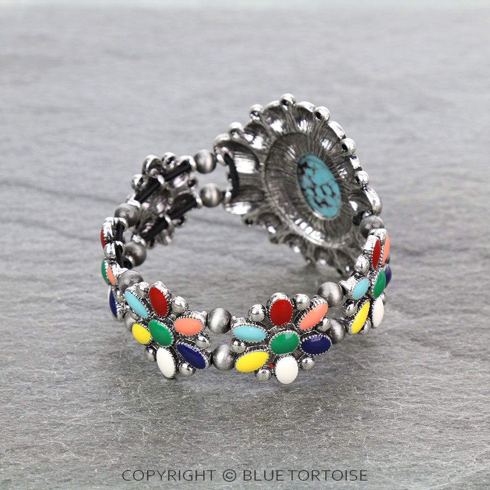 Western Epoxy Concho with Stone Stretch Bracelet - Image 3