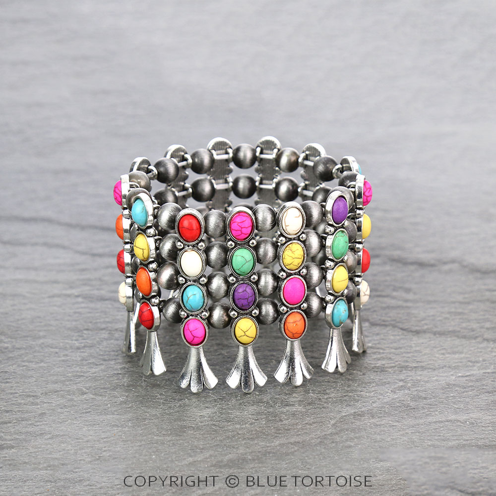 Western Single Squash Blossom Stone Stretch Bracelet