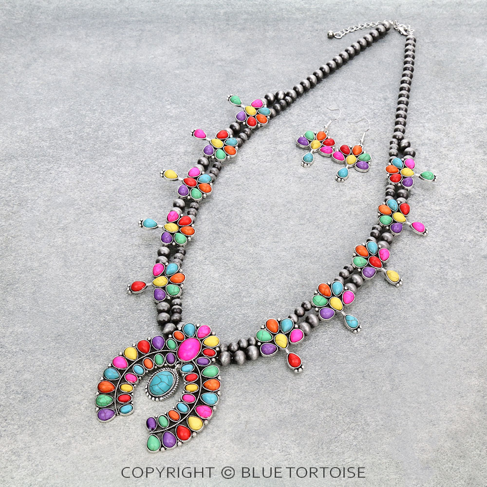 Western Squash Blossom Stone Necklace Set