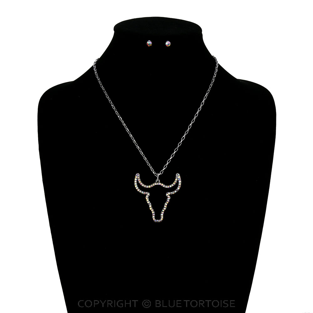 Steer Skull Pendant Necklace Set - Image 2