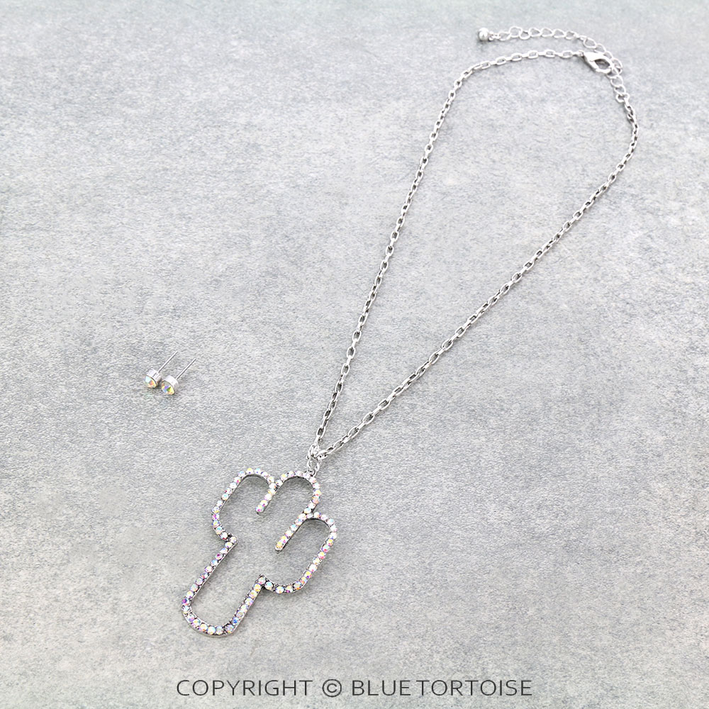 Cactus Pendant Necklace Set