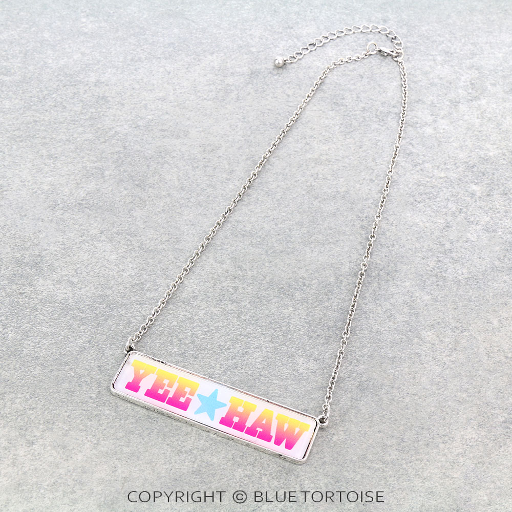 "YEE HAW" Glass Bubble Bar Necklace