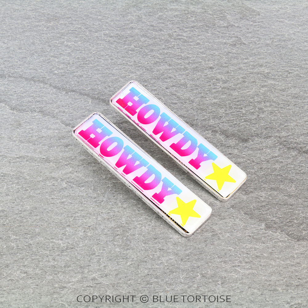 "HOWDY" Glass Bubble Bar Stud Earrings