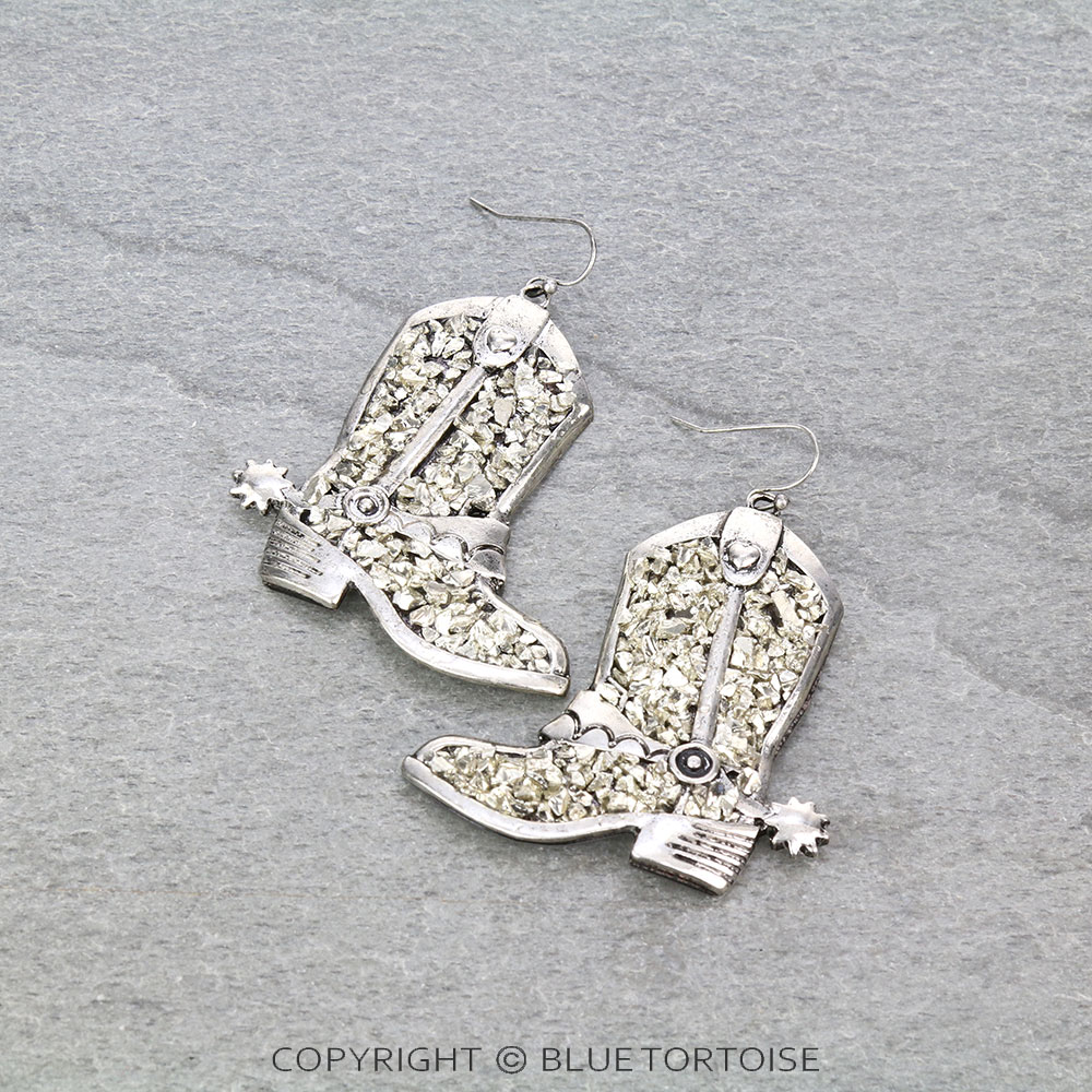 Western Cowboy Boot Chip Stone Dangle Earrings