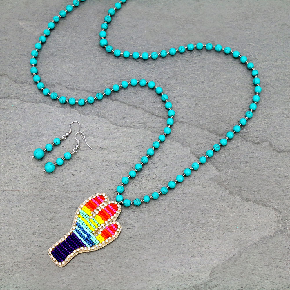 Handmade Serape Cactus Necklace Set