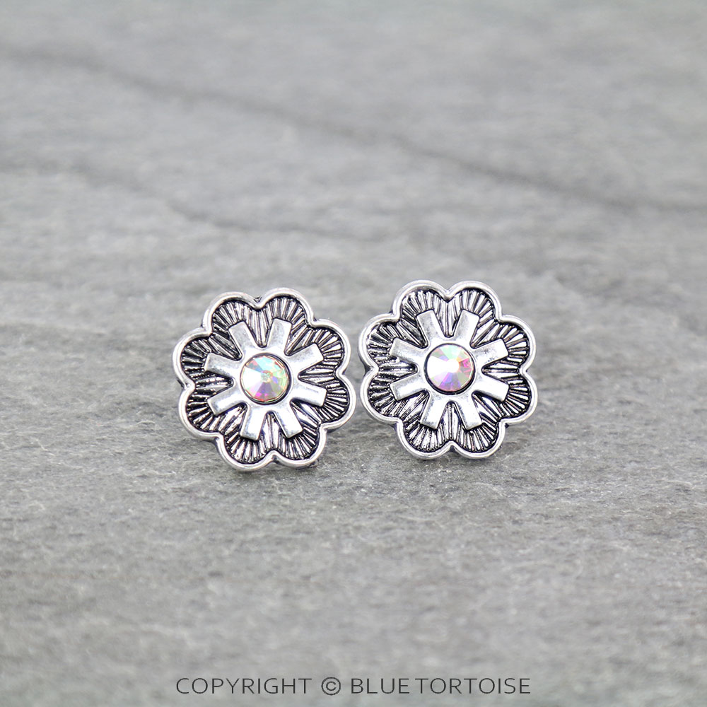 Western Concho Stone Stud Earrings