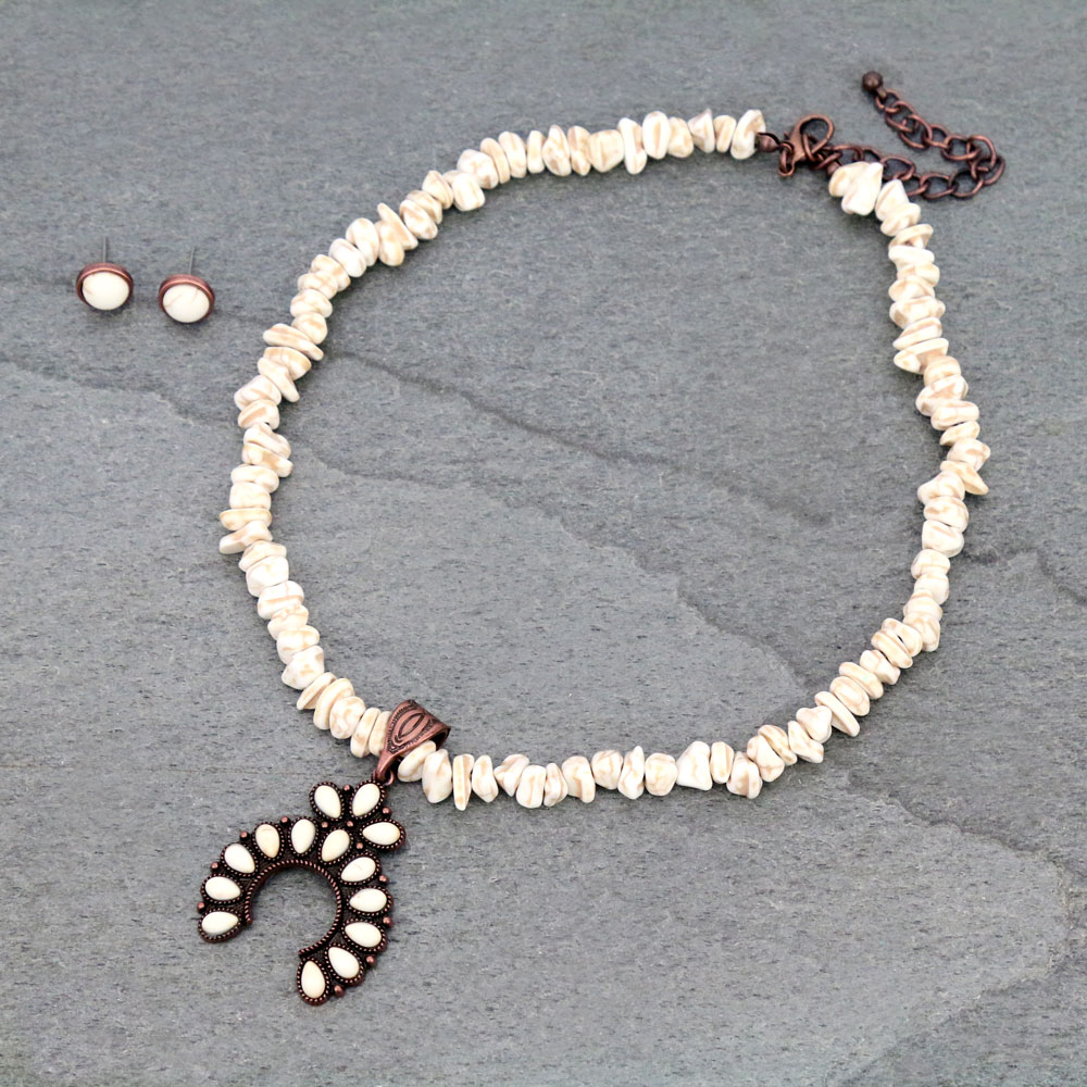 Squash Blossom Chip Stone Necklace Set